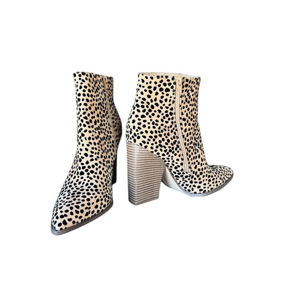 Spotted Animal Print Block Heel Ankle Boot. Size 8 1/2 Just Fab Beige and Black - Picture 4 of 6